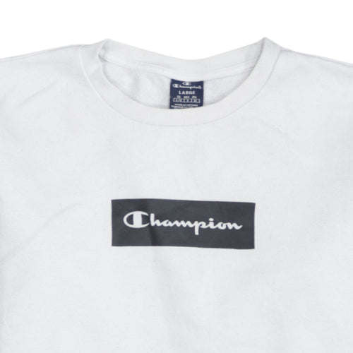 Champion Mens White Crew Neck Sweatshirt Large Cotton Blend Logo Style