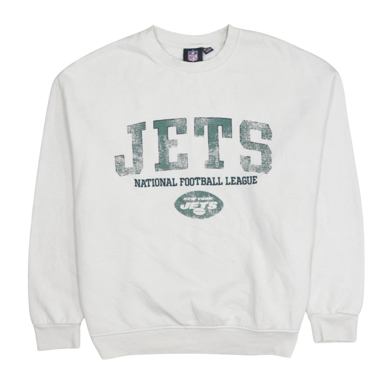 Primark NFL Women White Medium Pullover Sweatshirt Jets Graphic Print