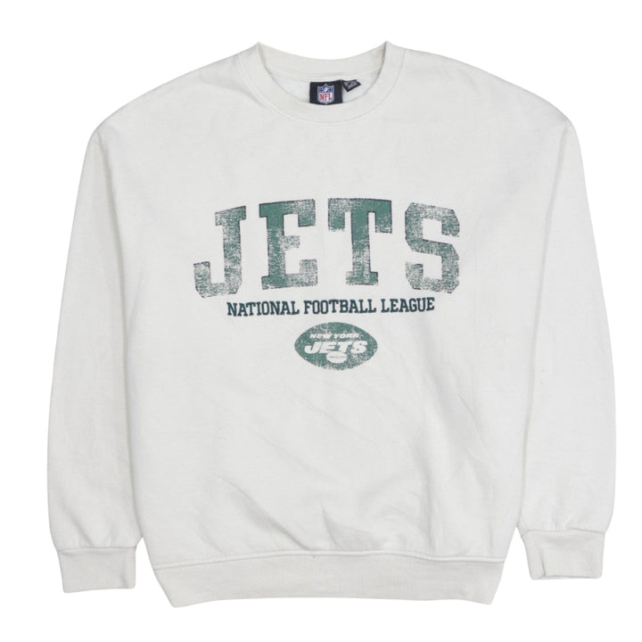 Primark NFL Women White Medium Pullover Sweatshirt Jets Graphic Print