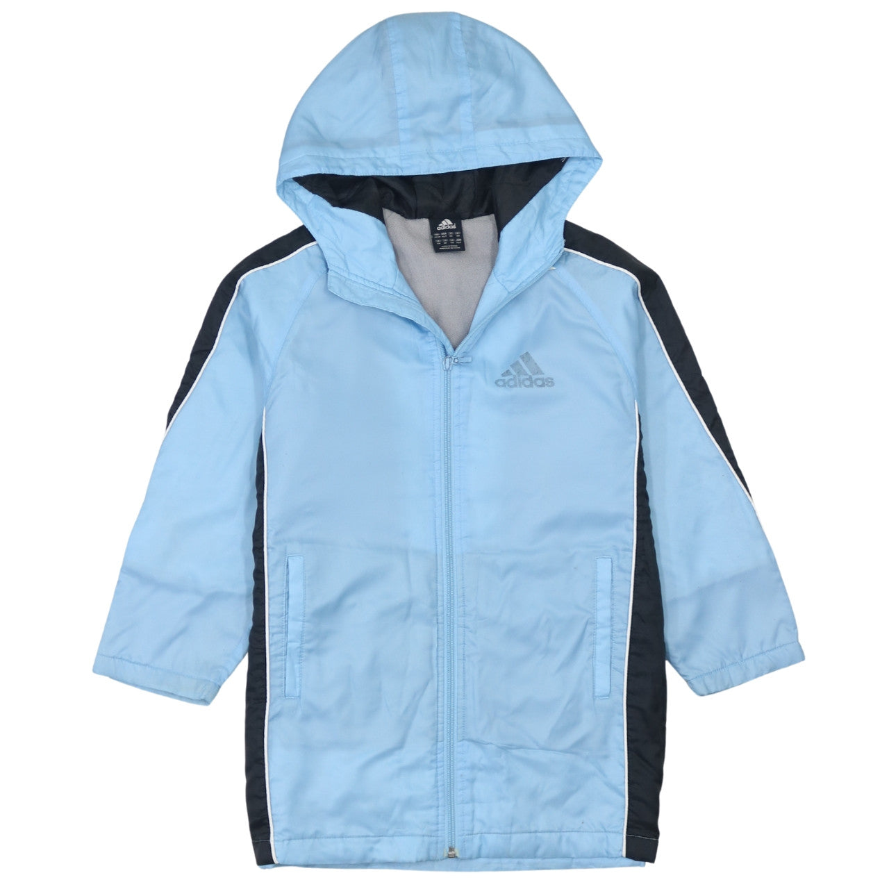 Adidas Boys Blue Hooded Full Zip Winter Puffer Jacket Age 7 Years