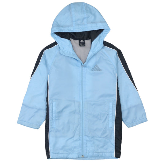 Adidas Boys Blue Hooded Full Zip Winter Puffer Jacket Age 7 Years