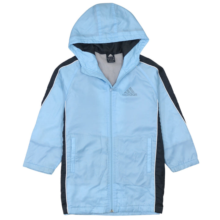 Adidas Boys Blue Hooded Full Zip Winter Puffer Jacket Age 7 Years