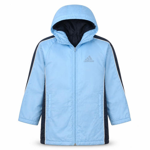 Adidas Boys Blue Hooded Full Zip Winter Puffer Jacket Age 7 Years