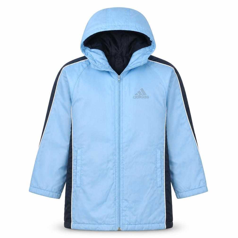 Adidas Boys Blue Hooded Full Zip Winter Puffer Jacket Age 7 Years