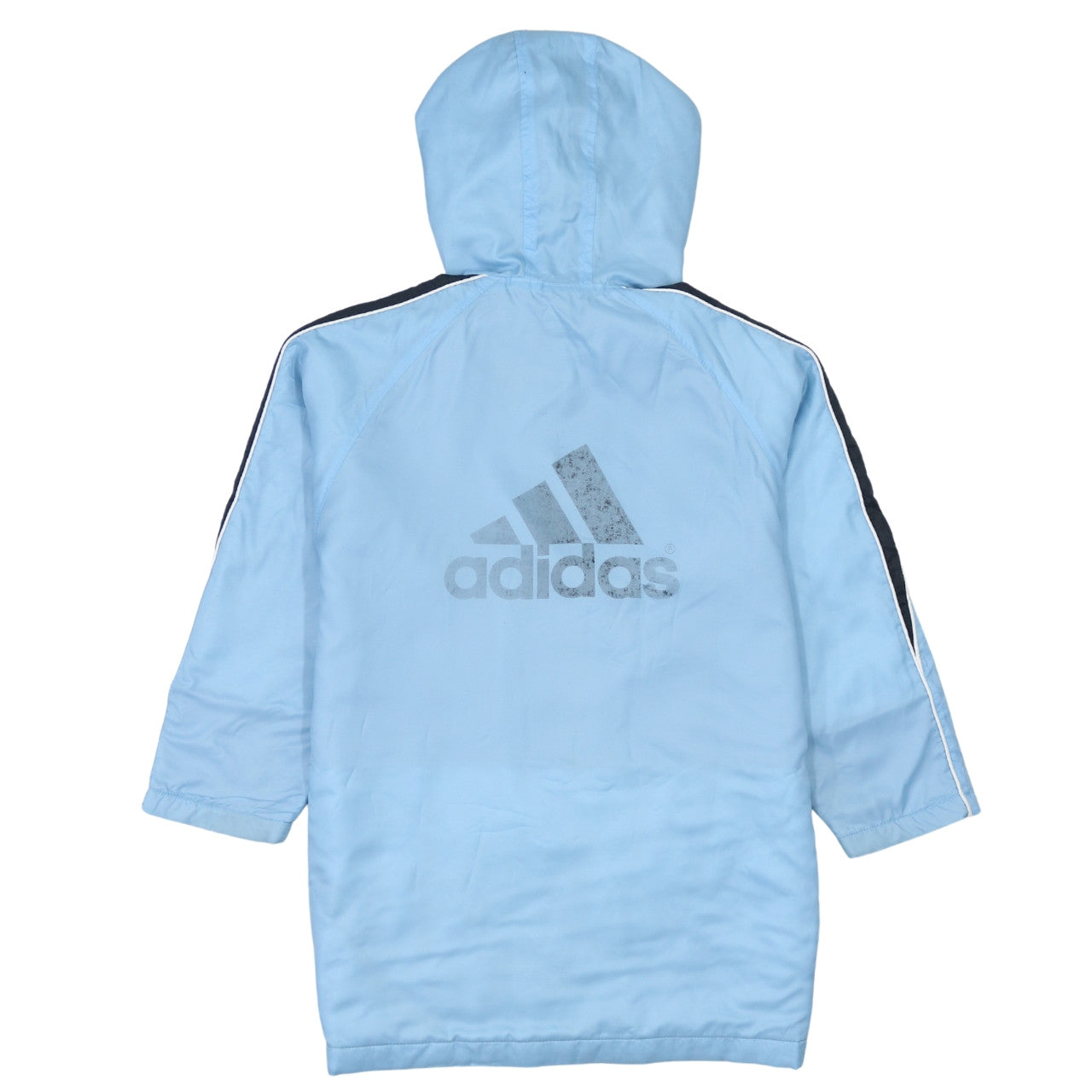 Adidas Boys Blue Hooded Full Zip Winter Puffer Jacket Age 7 Years