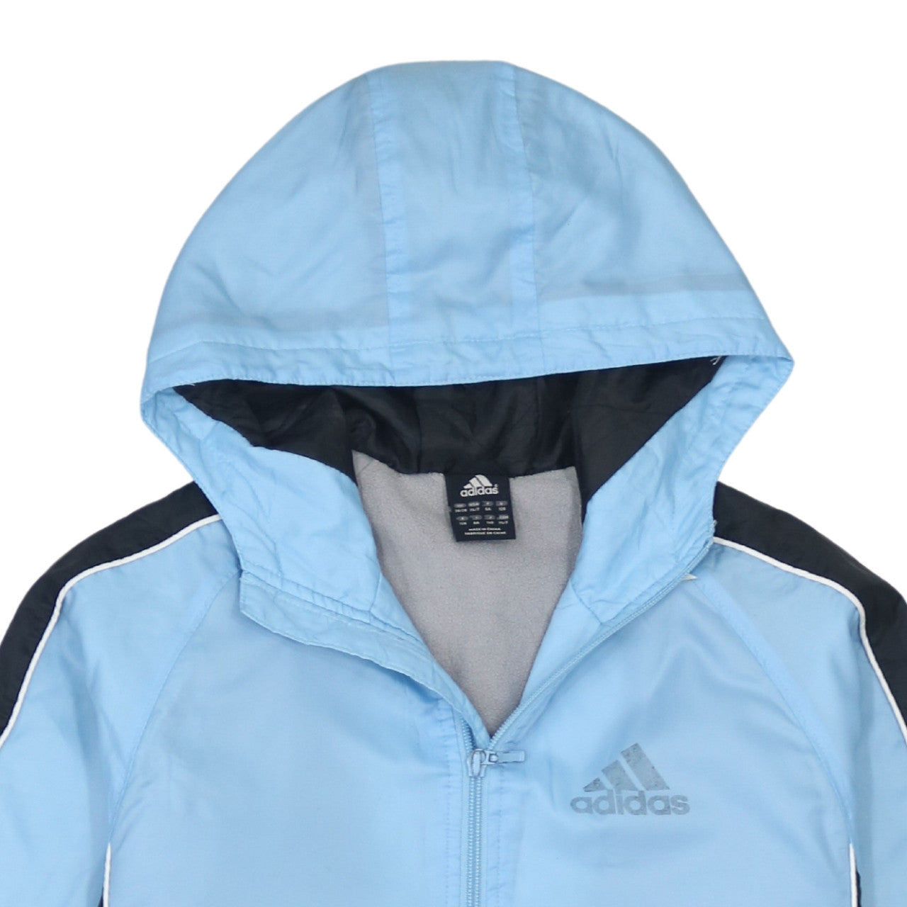 Adidas Boys Blue Hooded Full Zip Winter Puffer Jacket Age 7 Years