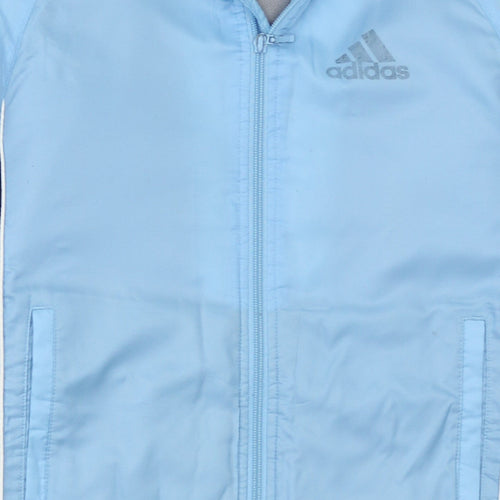 Adidas Boys Blue Hooded Full Zip Winter Puffer Jacket Age 7 Years
