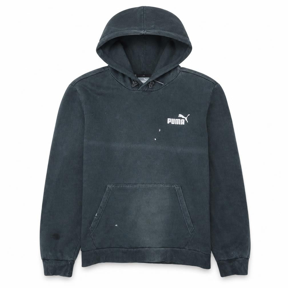 Front view of Puma Men’s Black Pullover Hoodie Small Regular Fit Logo Fleece