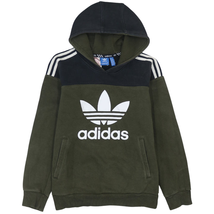 Adidas Boys Green Colourblock Pullover Hoodie 13-14 Years Hooded Sweatshirt