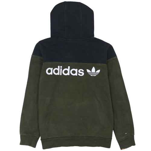Adidas Boys Green Colourblock Pullover Hoodie 13-14 Years Hooded Sweatshirt