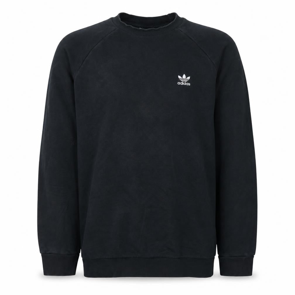 Front view of Adidas men’s black crew neck fleece sweatshirt l regular fit