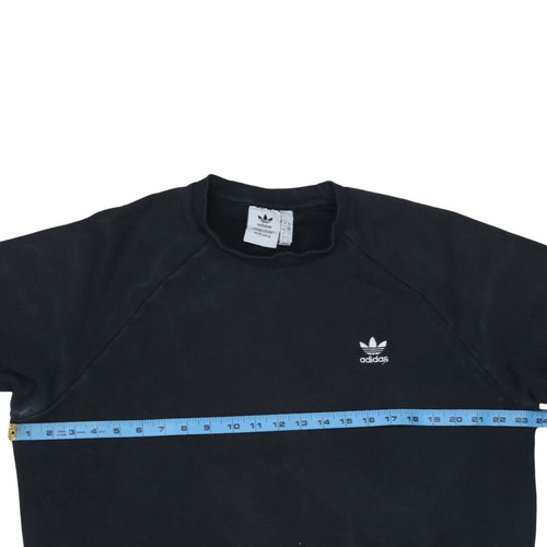 Adidas Mens Black Crew Neck Fleece Sweatshirt L Regular Fit