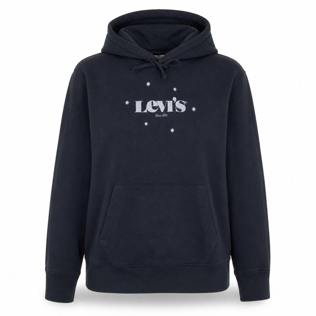 Front view of Levi's women’s black pullover hoodie medium cotton logo design