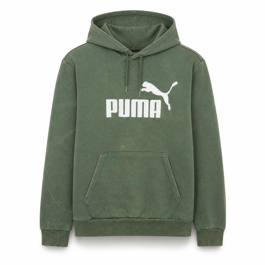 Front view of Puma Men's Green Pullover Hoodie Small Regular Fit Fleece