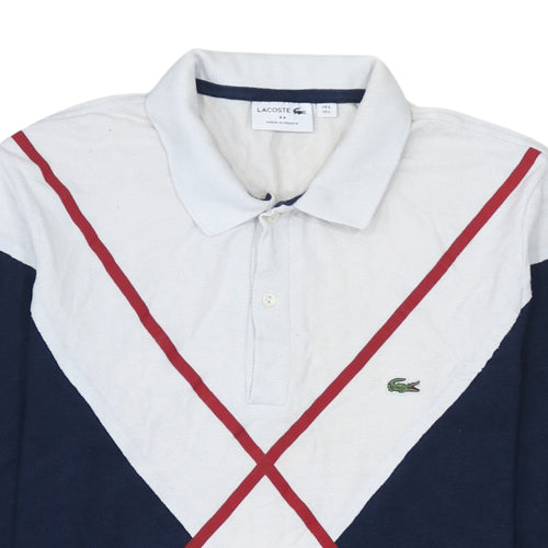 Lacoste Men's Blue & White Colourblock Long Sleeve Polo Shirt L