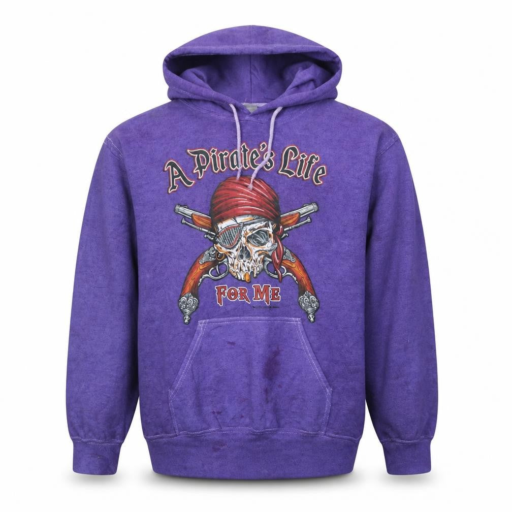 Front view of Gildan Men's Purple Pirate Graphic Pullover Hoodie, size M