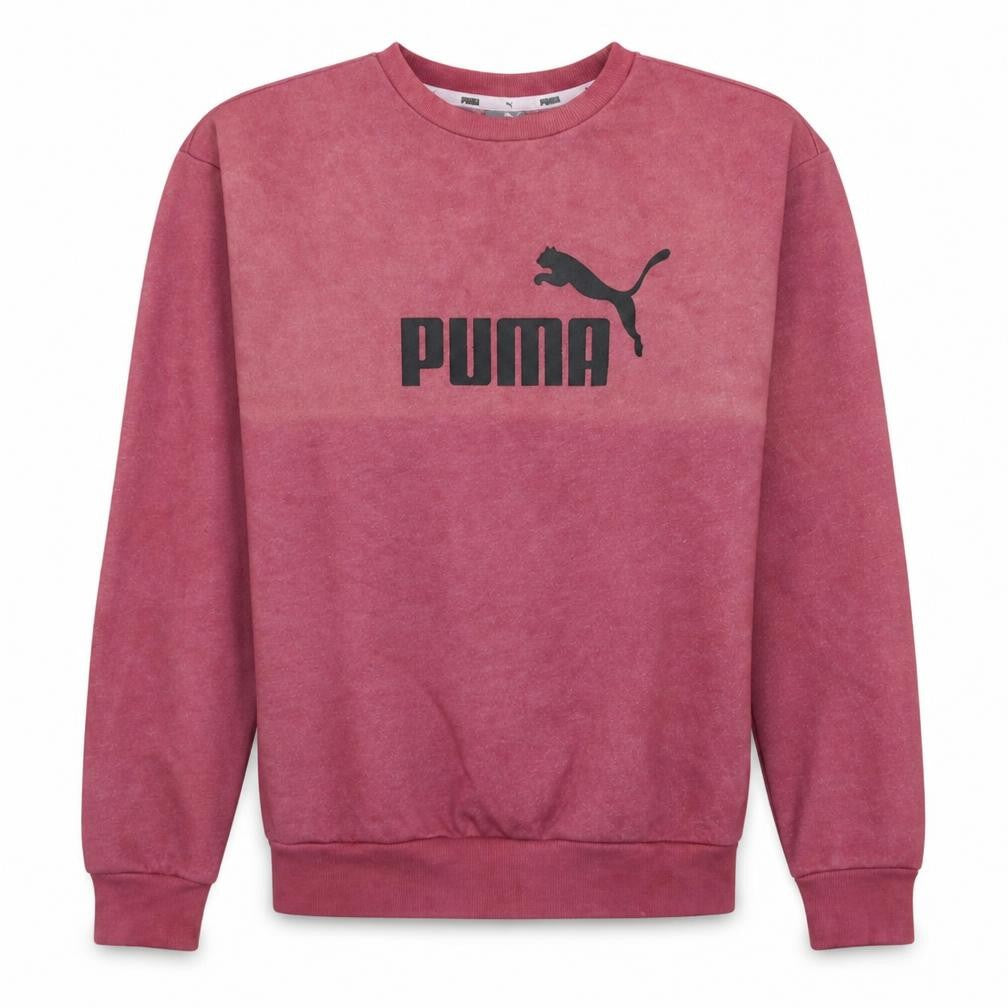 Front view of Puma Men’s Pink Logo Sweatshirt S Regular Fit Pullover Crew Neck