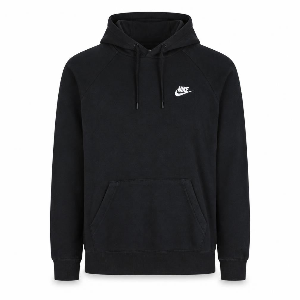 Front view of Nike Men's Black Pullover Hoodie M Fleece Logo Sweatshirt