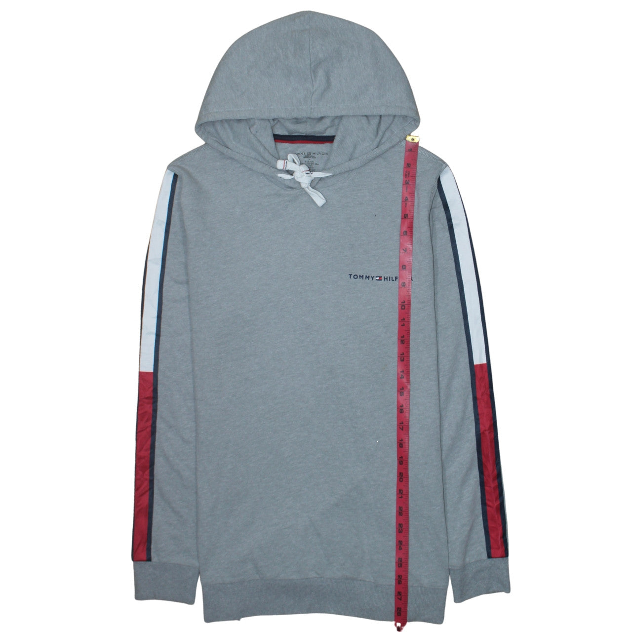 Tommy Hilfiger Men Grey M Pullover Hoodie with Logo Stripes