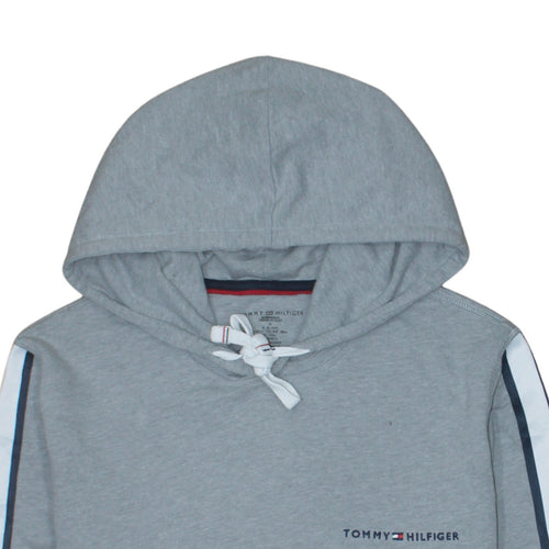 Tommy Hilfiger Men Grey M Pullover Hoodie with Logo Stripes