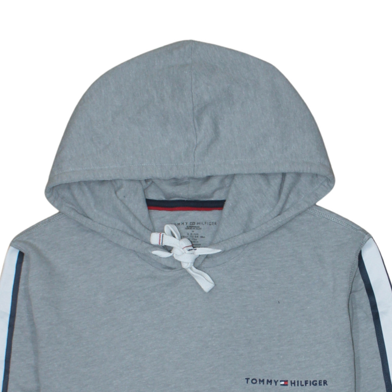 Tommy Hilfiger Men Grey M Pullover Hoodie with Logo Stripes