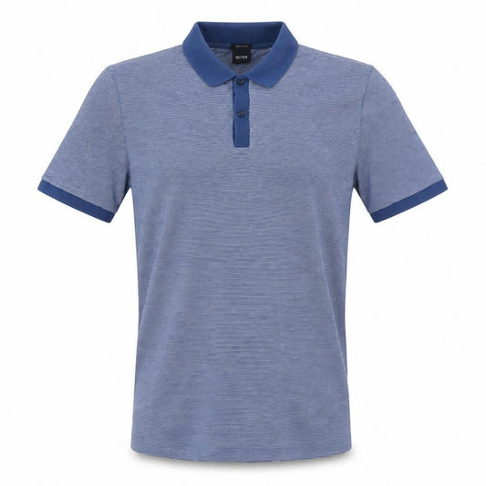 Front view of Hugo Boss Men’s Blue Striped Regular Fit Polo Shirt, size M