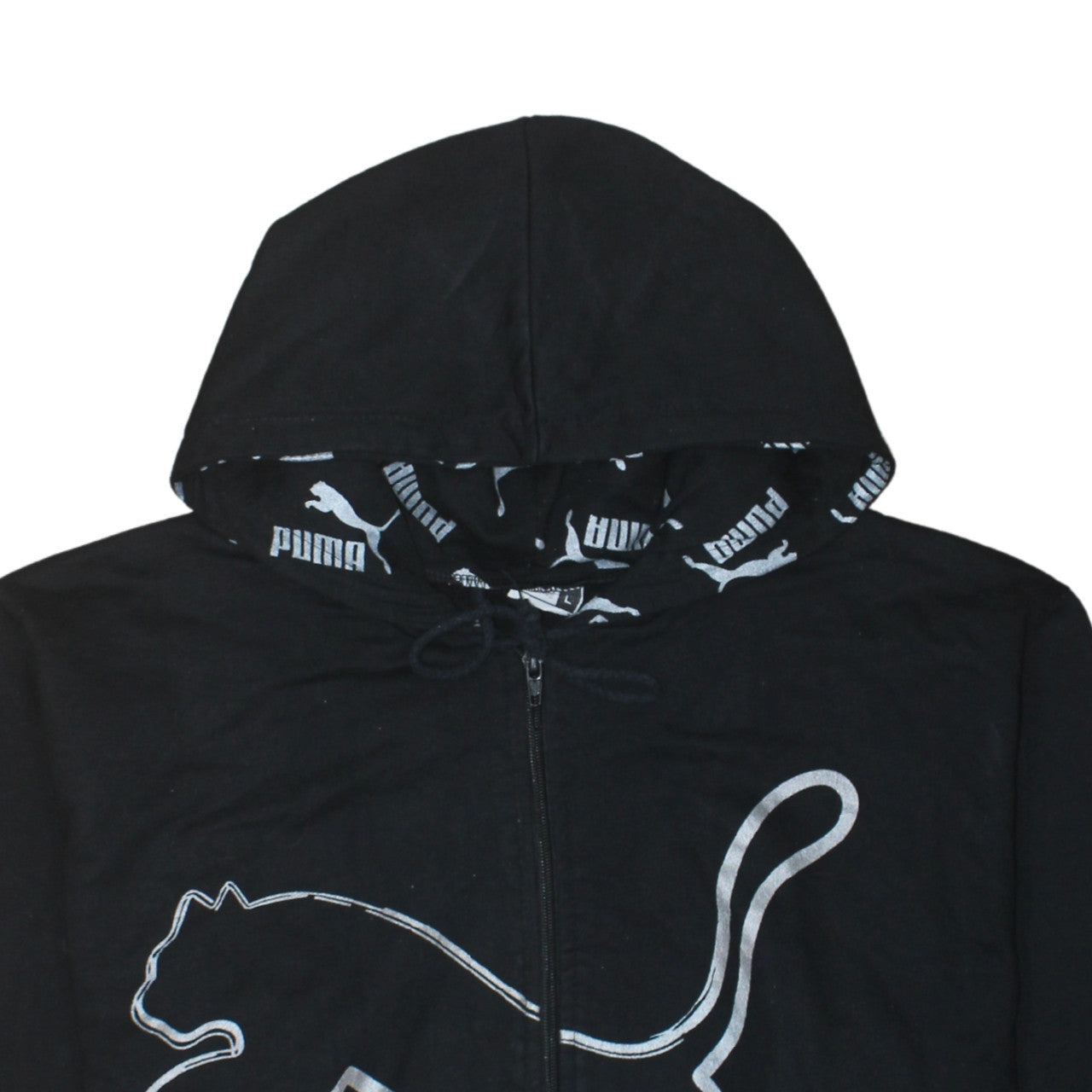 Puma Men's Black Full Zip Hoodie L Sports Graphic Sweatshirt