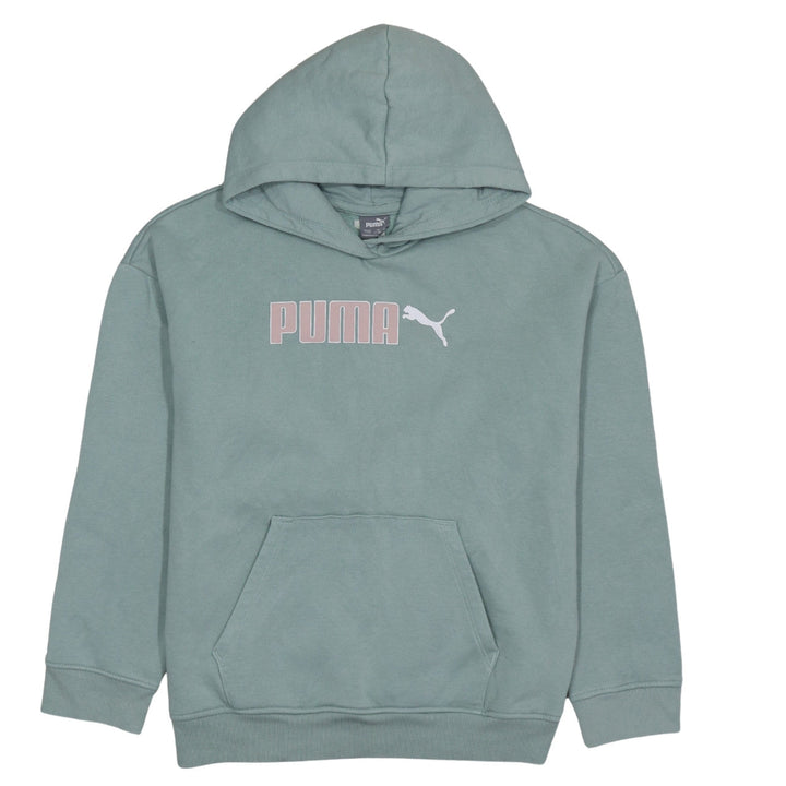 Puma Girls Green Pullover Hoodie 13-14 Years Logo Fleece Sweatshirt