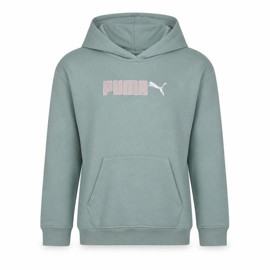 Front view of Puma girls’ green pullover hoodie 13-14 years logo fleece sweatshirt