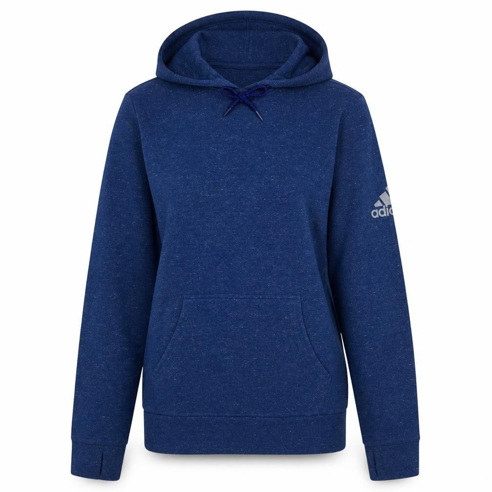 Front view of Adidas Women's Blue Pullover Hoodie, size 12-14, Lightweight