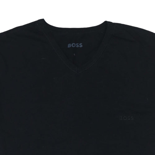 BOSS Men's Black V-Neck Cotton T-Shirt Size L Regular Fit