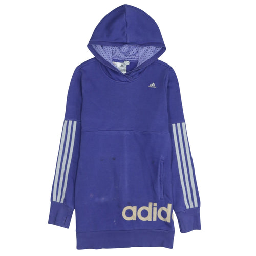 adidas Girls Purple Hooded Pullover Sweatshirt 13-14 Years Logo Sportswear