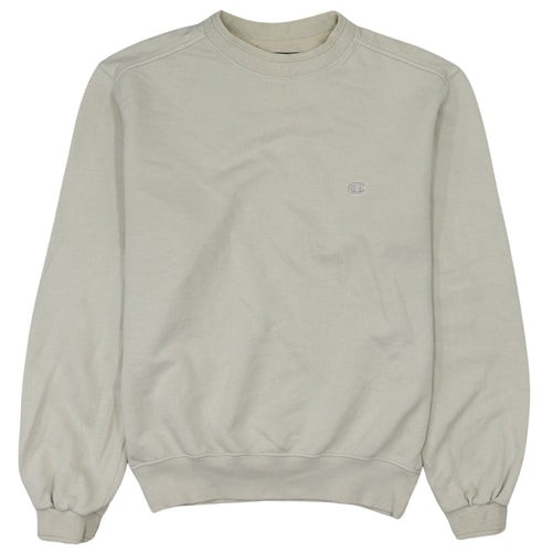 Champion Men's Beige Small Pullover Sweatshirt Crew Neck Embroidered Logo