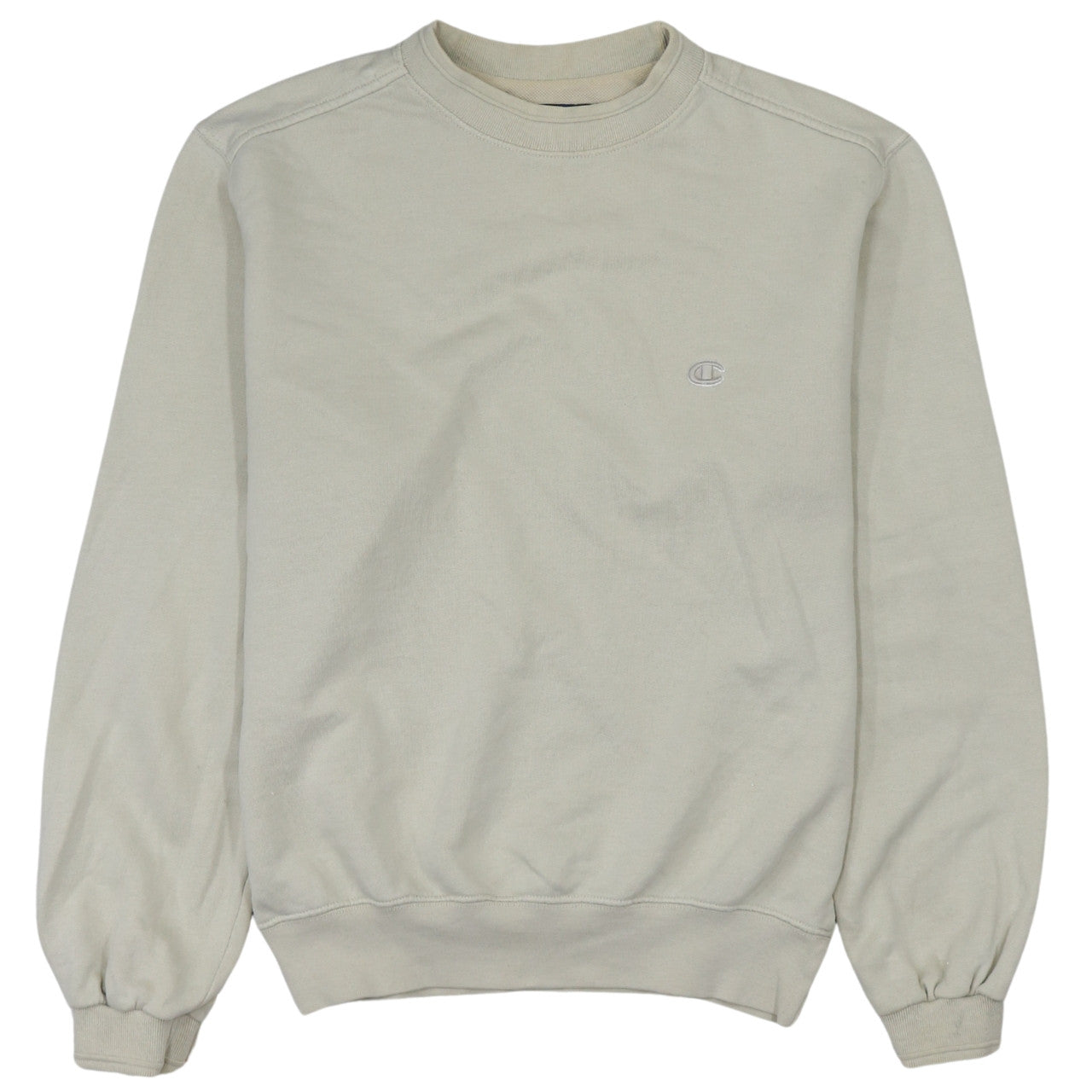 Champion Men's Beige Small Pullover Sweatshirt Crew Neck Embroidered Logo