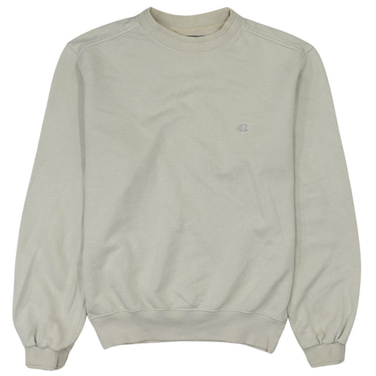 Champion Men's Beige Small Pullover Sweatshirt Crew Neck Embroidered Logo