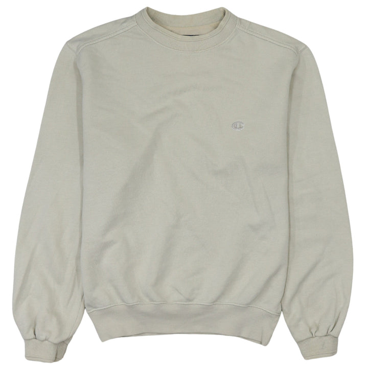 Champion Men's Beige Small Pullover Sweatshirt Crew Neck Embroidered Logo