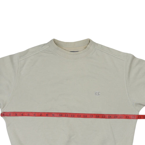 Champion Men's Beige Small Pullover Sweatshirt Crew Neck Embroidered Logo