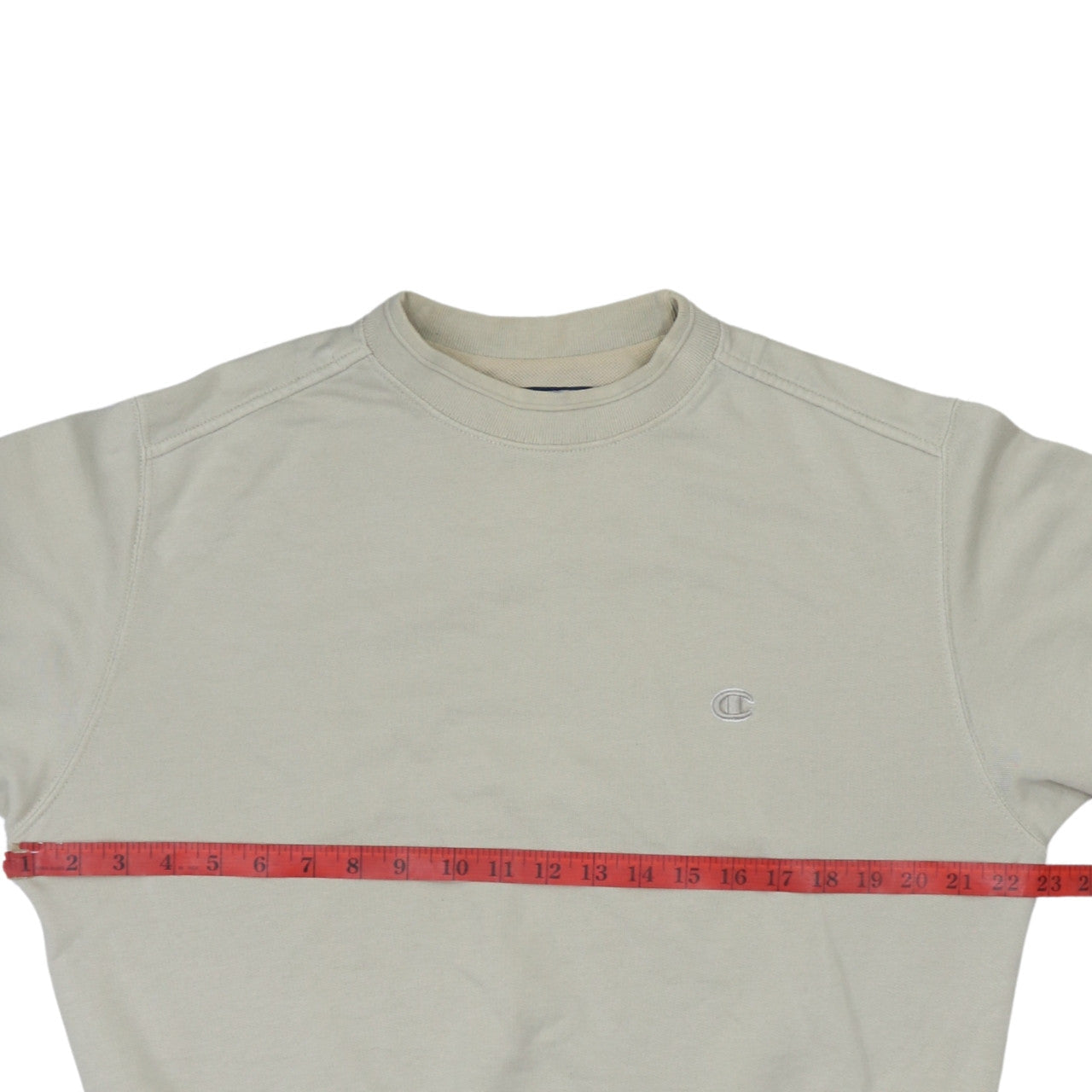 Champion Men's Beige Small Pullover Sweatshirt Crew Neck Embroidered Logo