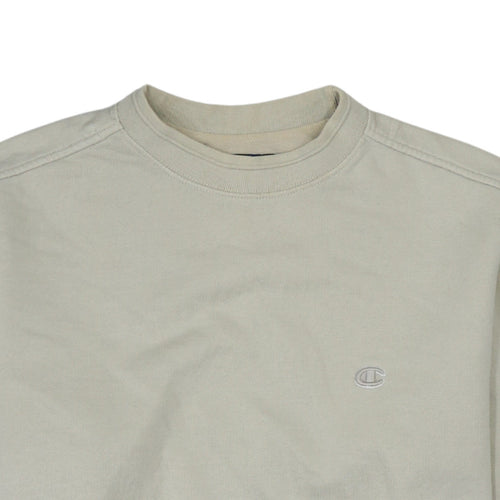 Champion Men's Beige Small Pullover Sweatshirt Crew Neck Embroidered Logo