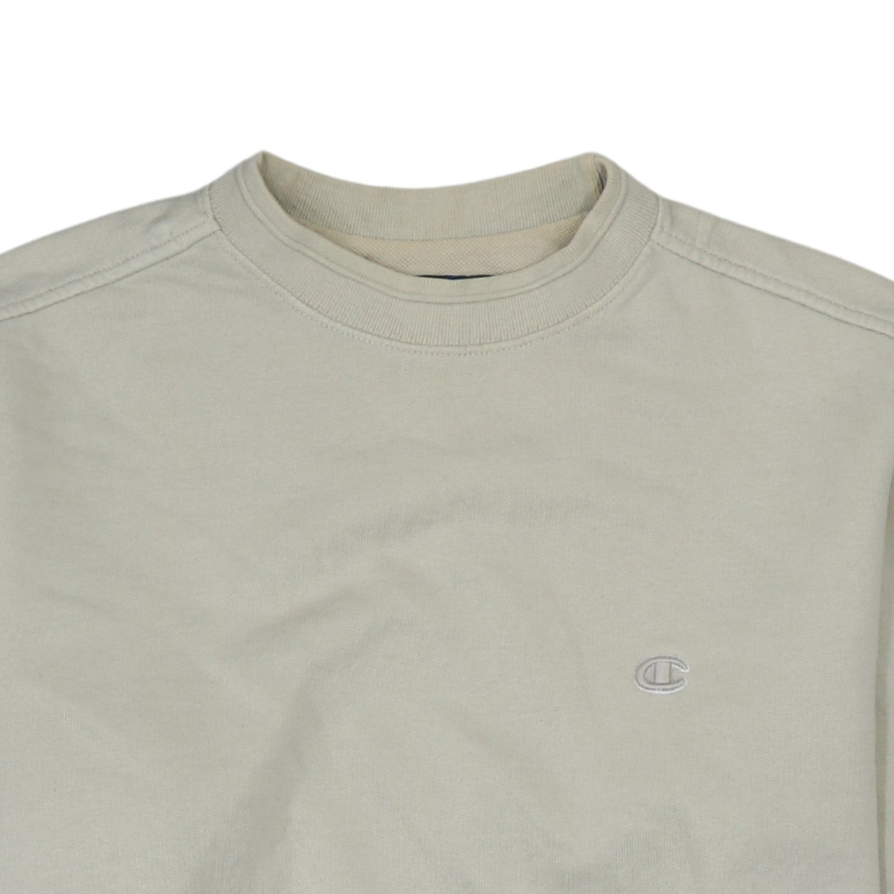 Champion Men's Beige Small Pullover Sweatshirt Crew Neck Embroidered Logo