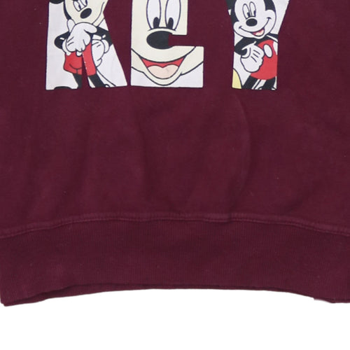 Disney Women Burgundy Mickey Mouse Pullover Hoodie Size 12