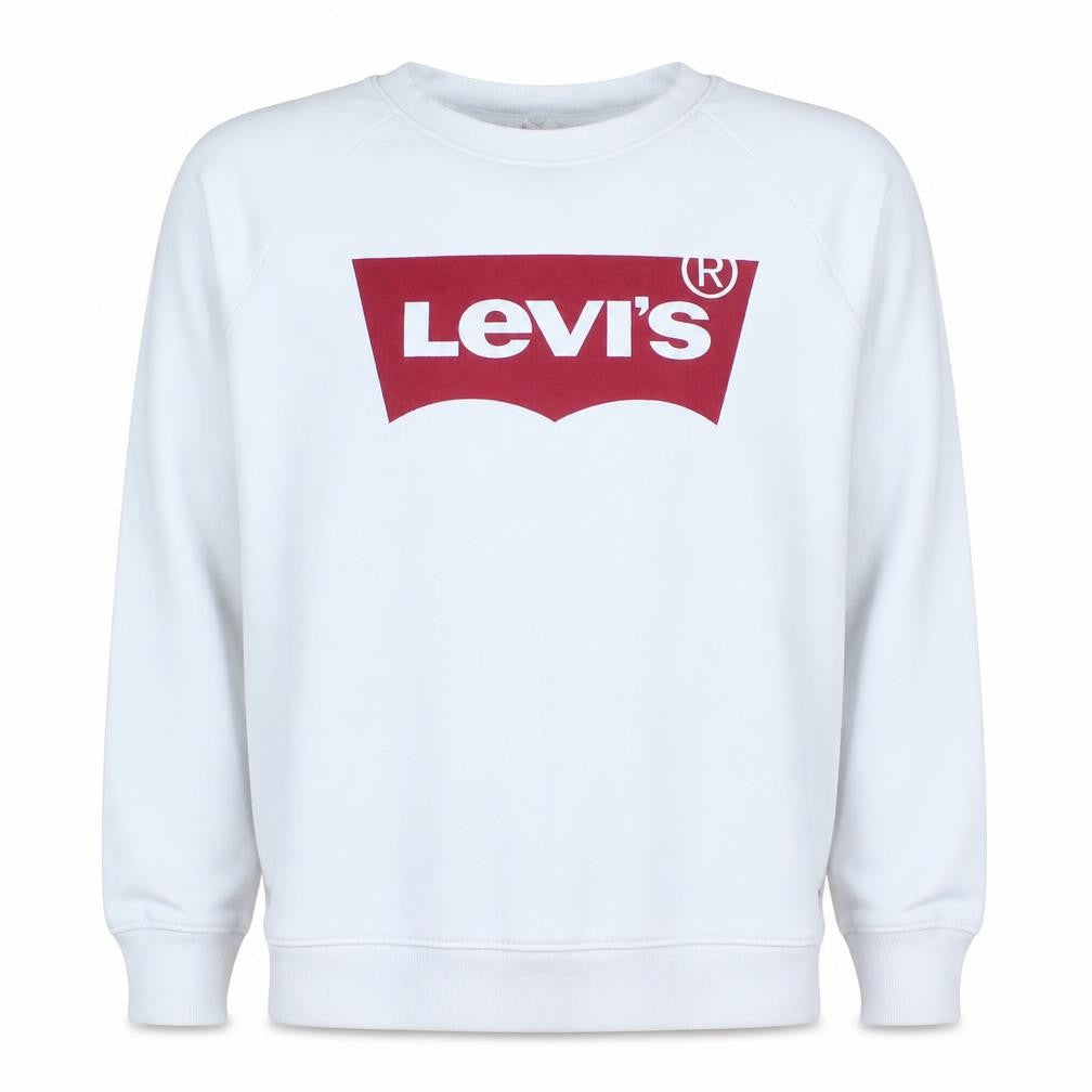 Front view of Levi's men’s white xl crew neck graphic logo pullover sweatshirt