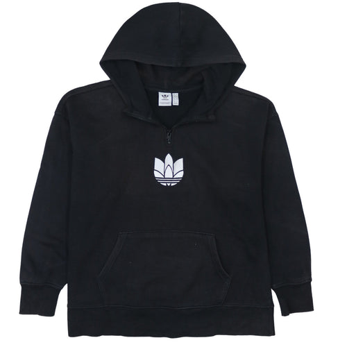 Adidas Women's Black 1/2 Zip Hooded Sweatshirt UK 12