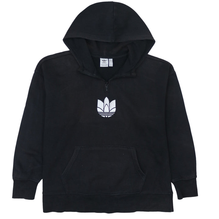 Adidas Women's Black 1/2 Zip Hooded Sweatshirt UK 12