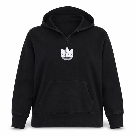 Front view of Adidas Women's Black 1/2 Zip Hooded Sweatshirt UK 12