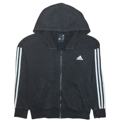 Adidas Women's Black Small Full Zip Hoodie with Striped Sleeves