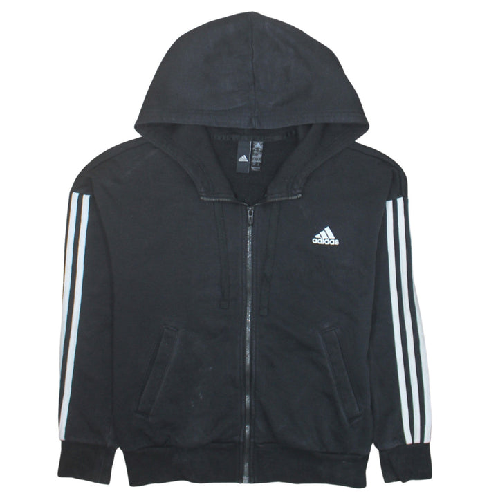 Adidas Women's Black Small Full Zip Hoodie with Striped Sleeves