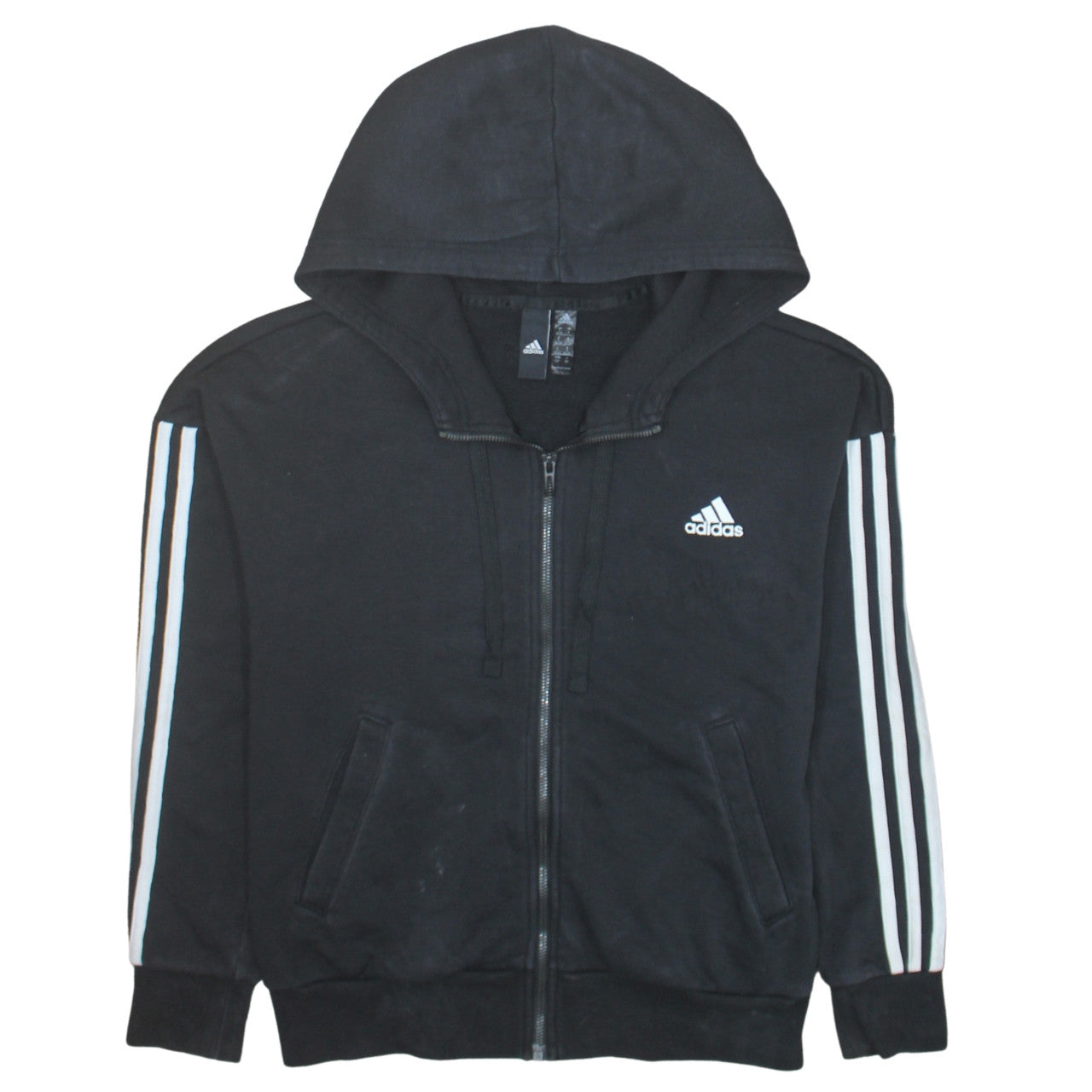 Adidas Women's Black Small Full Zip Hoodie with Striped Sleeves