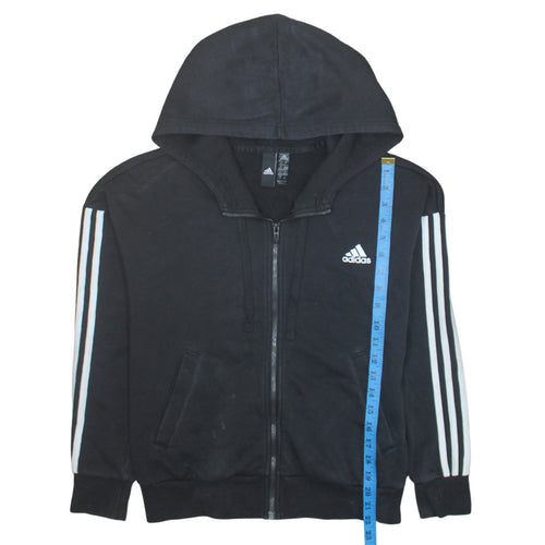 Adidas Women's Black Small Full Zip Hoodie with Striped Sleeves