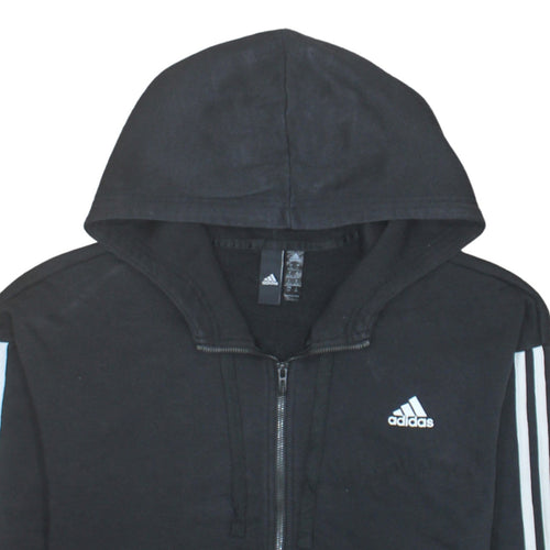 Adidas Women's Black Small Full Zip Hoodie with Striped Sleeves